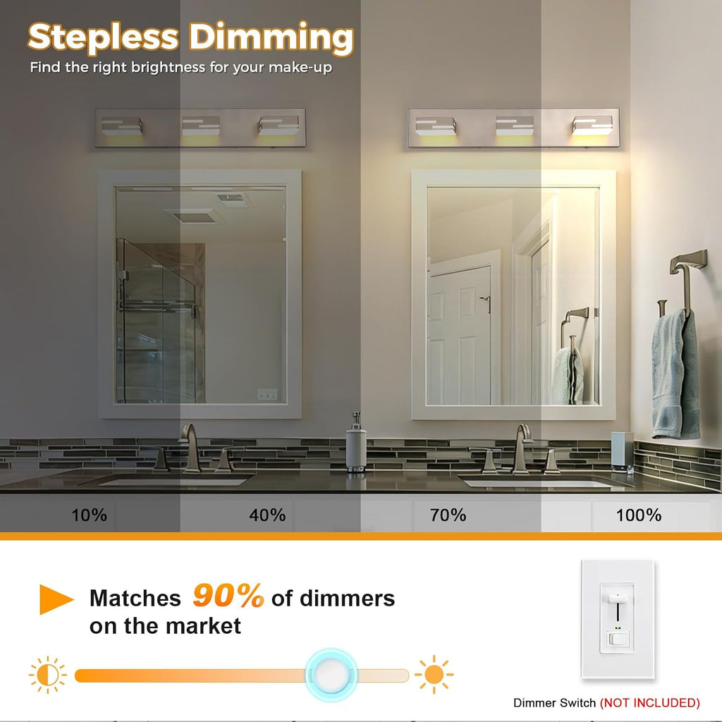 3-Light 5CCT Modern Bathroom Vanity Light Fixtures, 24-Inch 350° Rotatable LED Vanity Lights Over Mirror, Dimmable