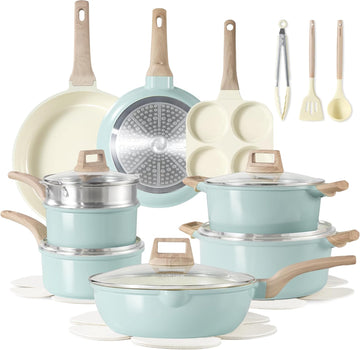 21pcs Ceramic Cookware Sets, Pots and Pans Set Blue | Non-Toxic, Healthy Kitchen set, Induction Compatible, Easy