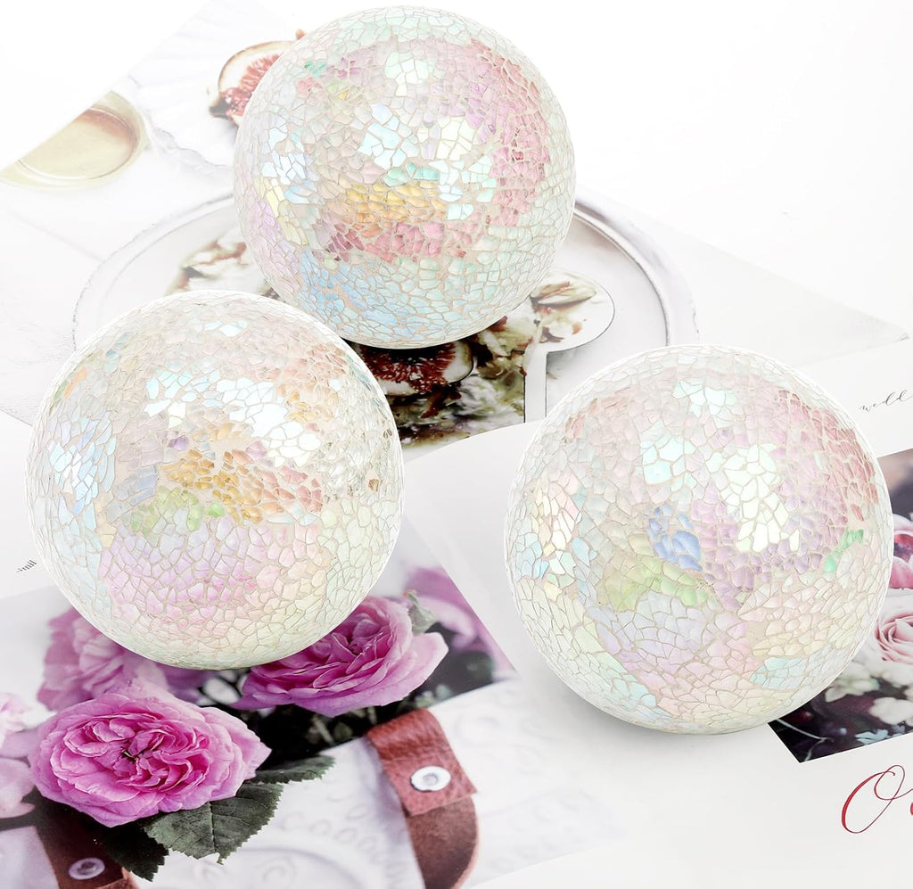 Decorative Balls, 4 Inch Glass Mosaic Orbs Sphere Bowl Fillers, Coffee Table Centerpiece Ball Ornaments - Set of 3