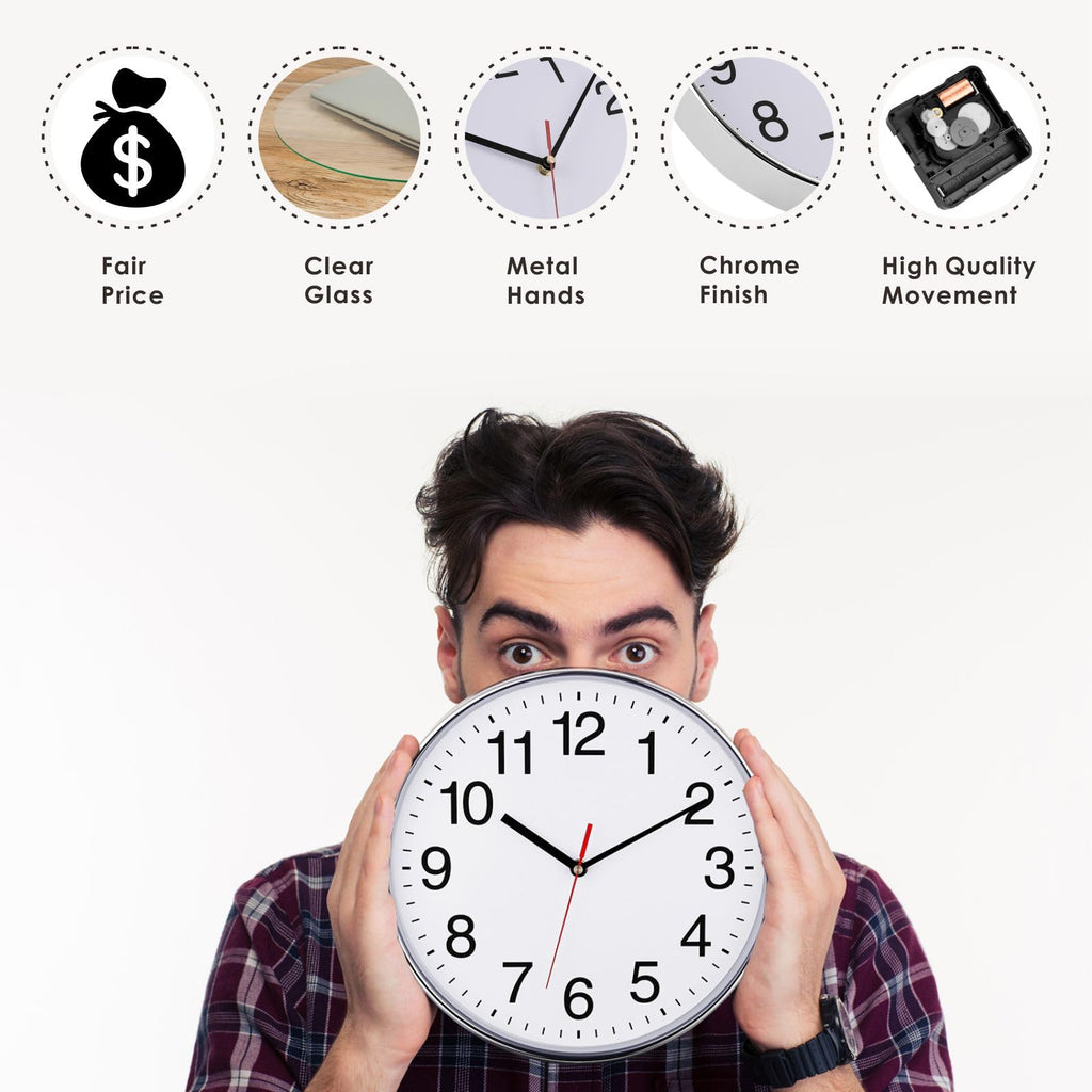 Extra Large Wall Clock - 16" Non Ticking Silent Quartz Black Wall Clocks - Simple Design Wall Clocks Decor, Battery