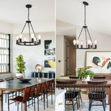Inspired Camino Style Chandelier - Farmhouse 6 Lights Black Wagon Wheel Chandelier,Modern Vintage Round Pendant Light Fixture for Dining Room,Living Room, Entryway Foyer Kitchen Island, E26 A105-B0D78D9V8L