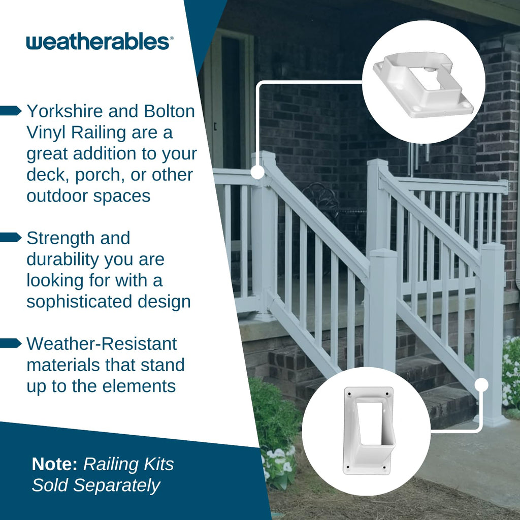 Stair Vinyl Railing Brackets - Porch and Deck Railing Bracket Set for Stairs, Top & Bottom Classic Brackets for