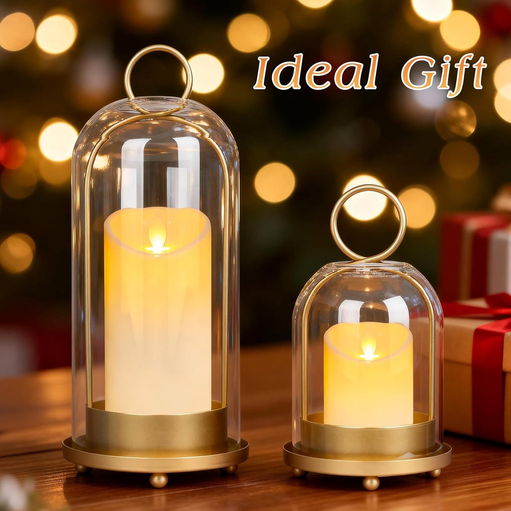 5" & 4" Hurricane Glass Candle Holders, Set of 2 Metal Candle Holder with Handmade Sturdy Glass Dome, Candle Lantern