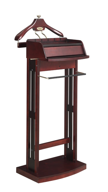 Excalibur Wardrobe Wood Valet Stand with Power Extension, Large Storage Compartment, Contour Hanger, Trouser