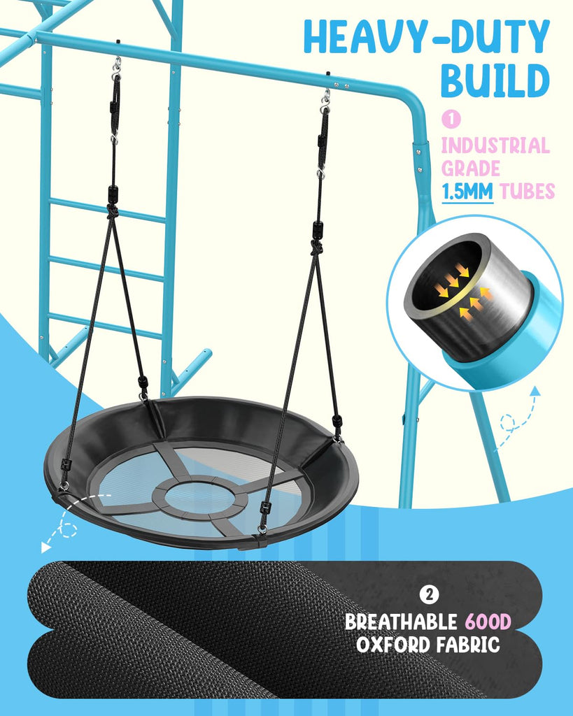 Monkey Bars Set for Backyard with Climbing Frame & Saucer Tree Swing, Playground Metal Swing Set with Monkey Bars