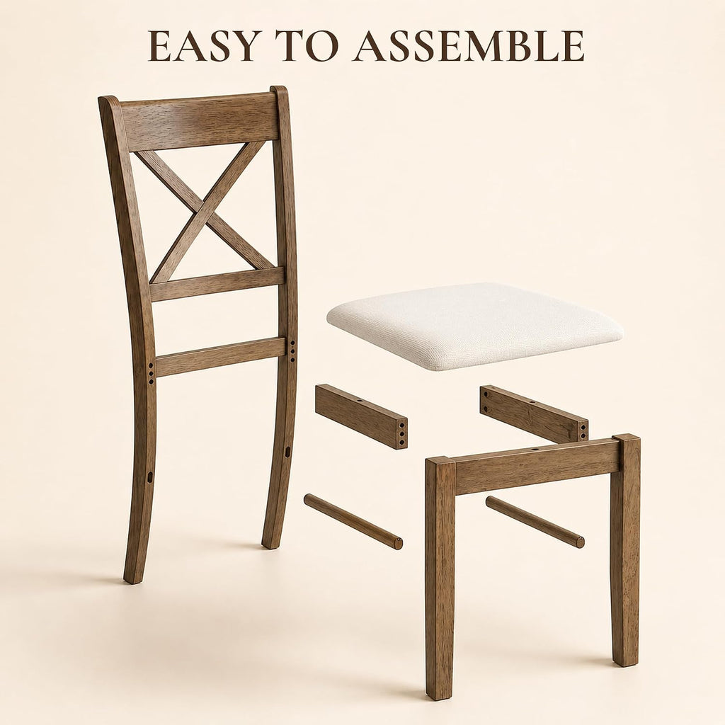 Dining Chairs Set of 2, Upholstered Kitchen Chairs with Rubberwood Frame, Padded Seat and Cross Back for Living Room