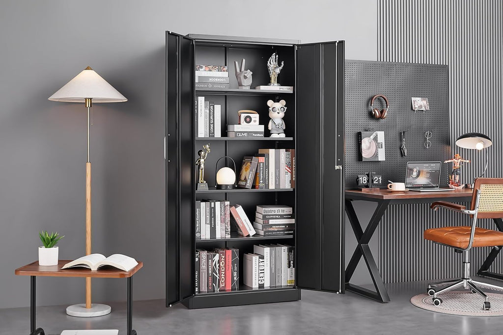 Metal Storage Cabinet with Adjustable Shelves, Garage Storage Cabinets with Doors and Shelves, File Cabinets Pantry