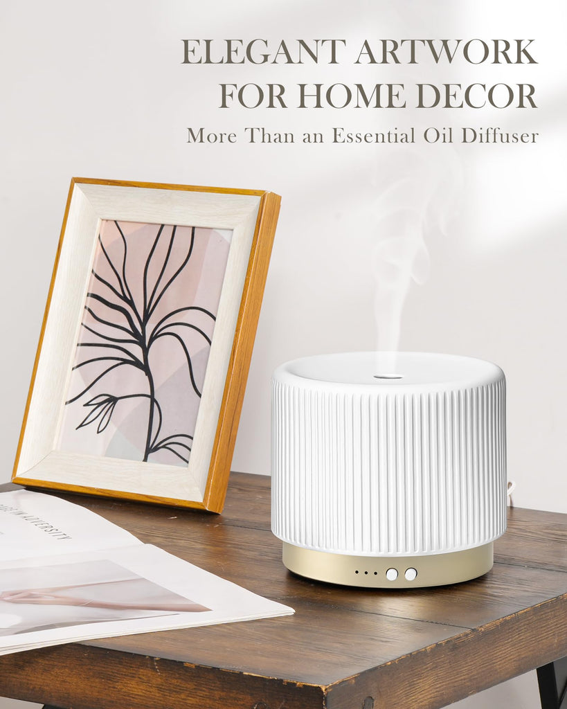 Essential Oil Diffuser - 280ml Ceramic Diffuser for Large Room & Commercial Use, 2.4MHz Aromatherapy Diffuser with