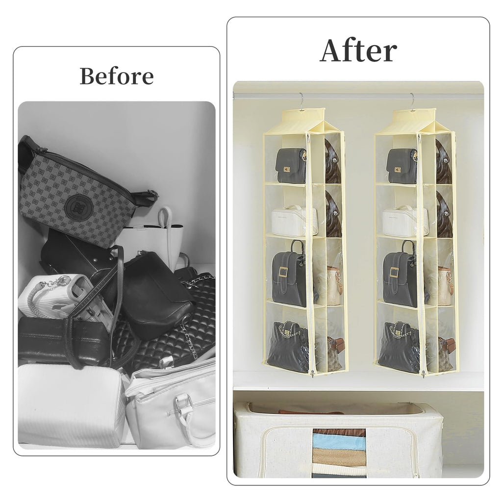 8 Grids in 1 Pack Hanging Purse Handbag Organizer with Double Zippers, Visible Purse Organizer for Closet, Fully