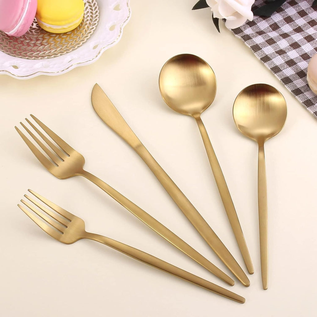 Matte Gold Silverware Set for 8, Stainless Steel Flatware Cutlery Set
