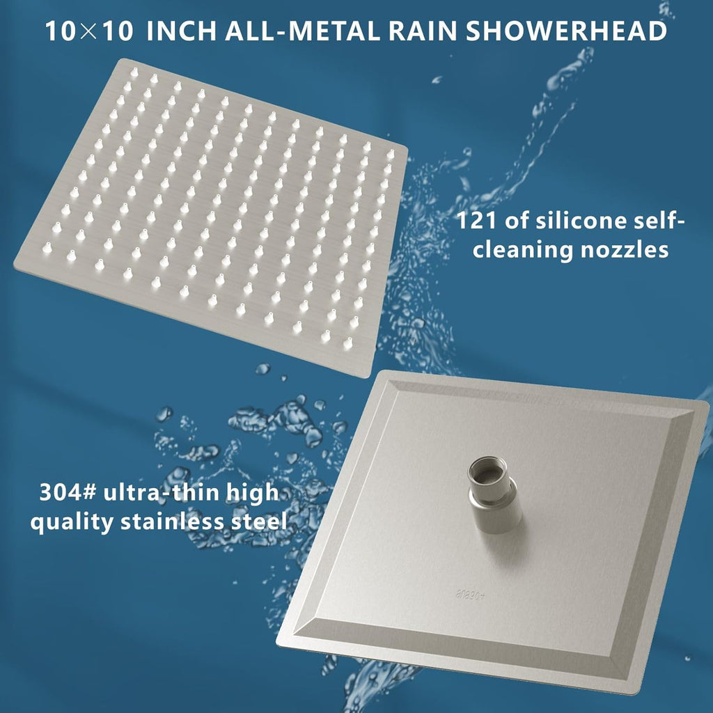 10" Square Rain Shower Head with 14" Extension Arm, Adjustable Angle and Height