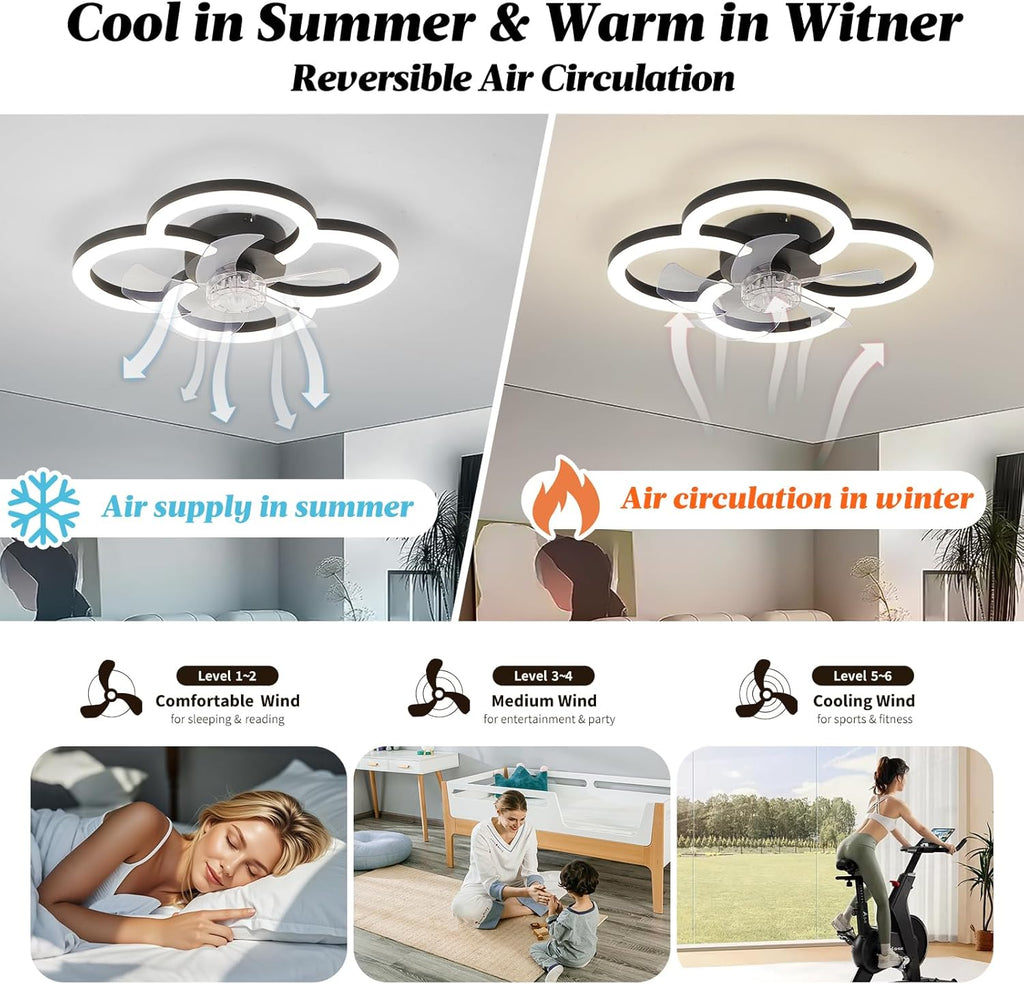 Ceiling Fans with Lights and Remote, Flush Mount Ceiling Fan with Light, 3000-6500K Dimmable Modern LED Ceiling Fans