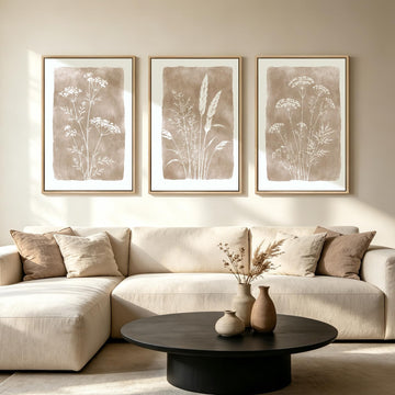 Large Framed Beige Neutral Botanical Wall Art 24x36 IN 3PC