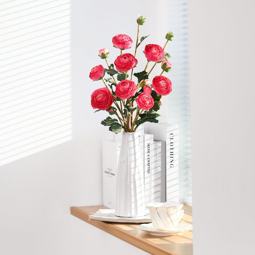 6 Pcs Pink Ranunculus Artificial Flowers, 23.6 in Long Stems