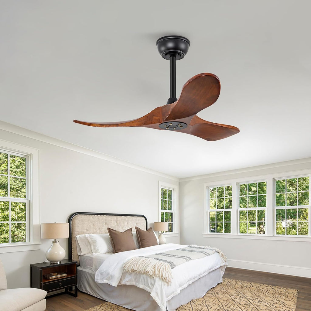 Inspired Maverick Style 36 Inch Solid Wood Ceiling Fan with Remote,Ceiling Fan no Light,6 Speeds,Noiseless,Reversible DC Motor,Modern Ceiling Fans without Lights for Living Room Bedroom Farmhouse,Patios