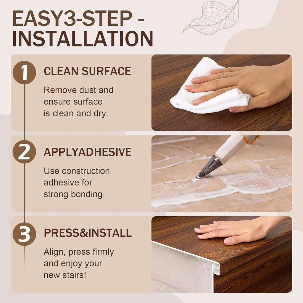 2 Set 4 Pcs Vinyl Stair Tread & Riser Kit, Waterproof Scratch Resistant | 48" x 11.8" Stair Treads with 48" x 7.5"