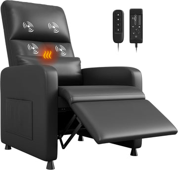 Power Recliner Chair with Massage and Heat, Adjustable Electric Recliner Ergonomic Overstuffed PU Leather Single