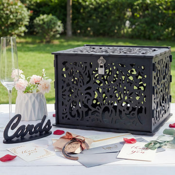 Black Wedding Card Boxes for Reception, PVC Gift Card Box for Wedding Decor