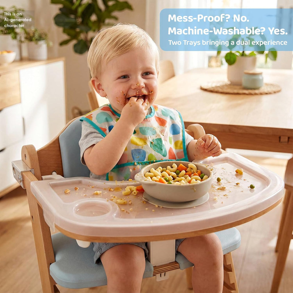 Natural Wooden Baby High Chair with Cushions & 3-Tier Remove Adjustable Tray Cushion, Easy to Clean & Natural Wooden