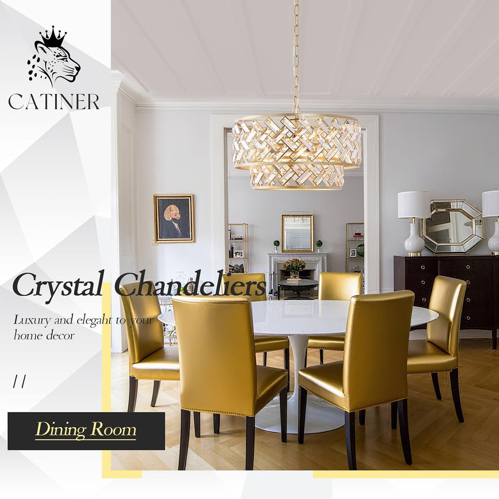20'' Modern Gold Crystal Chandelier Luxury Semi Flush Mount Ceiling Light Fixtures 6-Lights Round Crystal Pendant