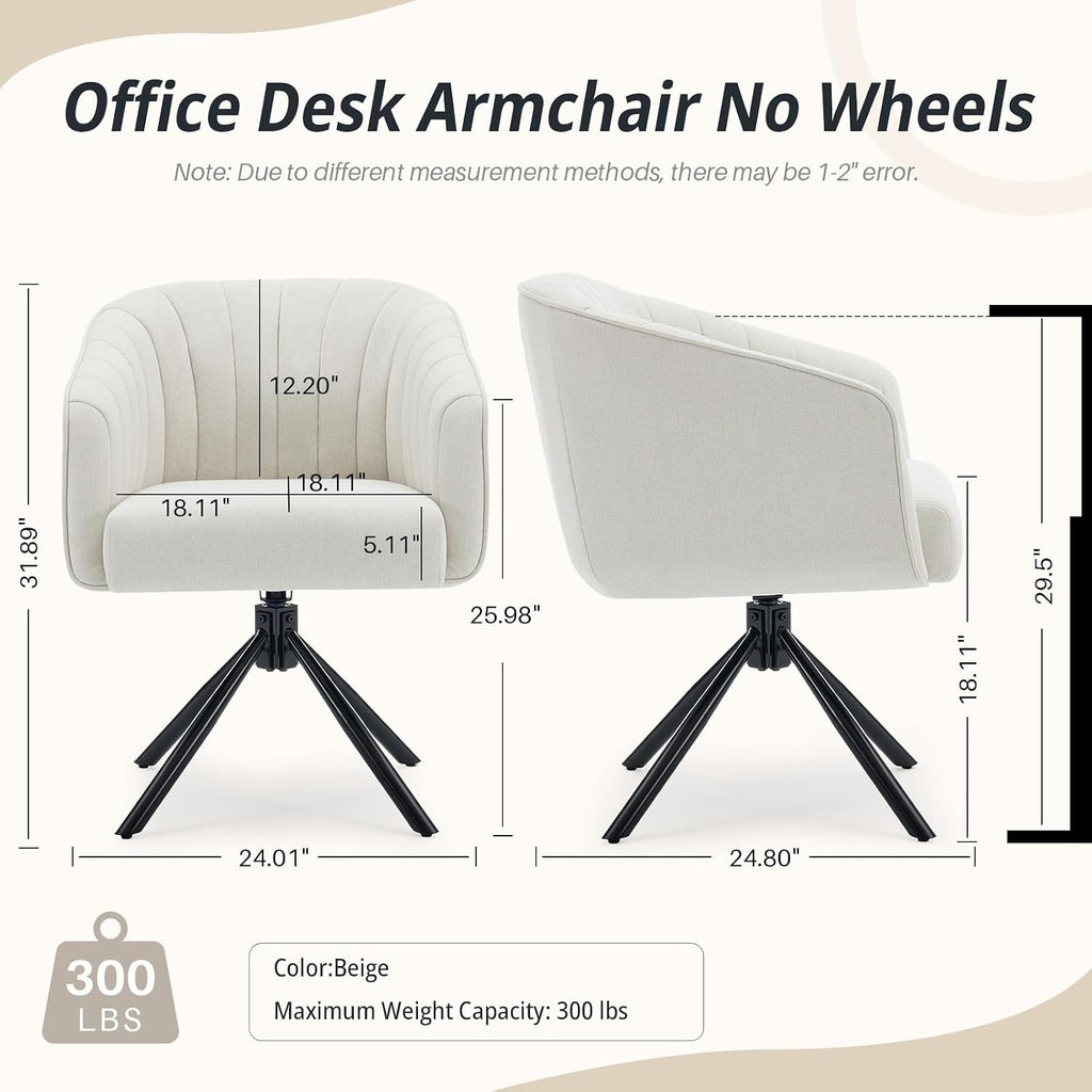 Swivel Desk Chair No Wheels, Modern Upholstered Office Chairs Stationary, Comfy Dining Chairs with Mid Back, Accent