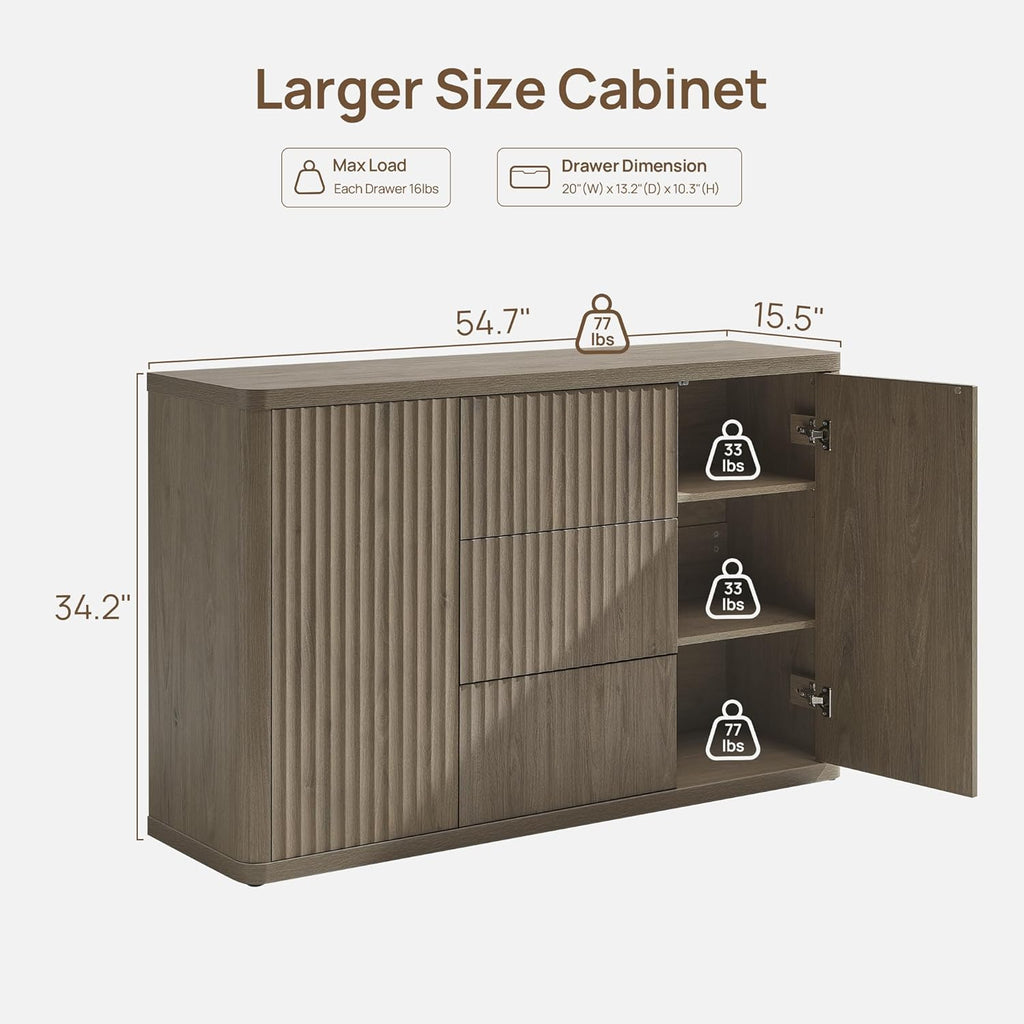 Buffet Cabinet with Storage 54.7" Large Modern Accent Storage Cabinet with Doors and Shelves Fluted Sideboard Credenza