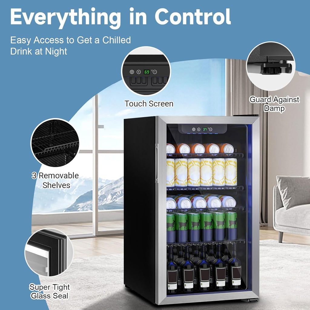 3.1 Cubic Feet Mini Fridge,110 Can Freestanding Beverage Refrigerator with Glass