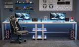 White Computer Desk, Modern Home Office Desk with Storage Shelf, Wood and Metal Writing Study Table Bedroom, 53 Inch