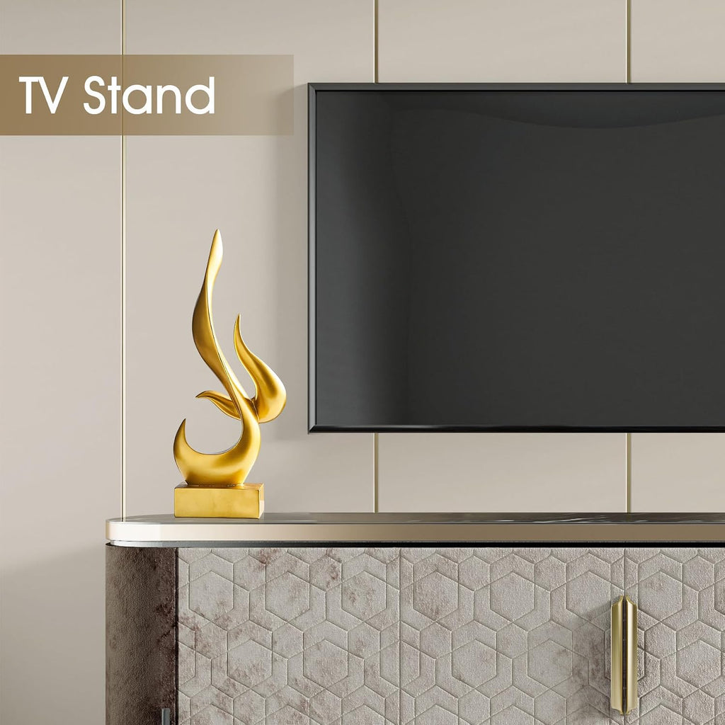 Abstract Sculpture Gold Decor: Flame Statue Resin Art Figurines Modern Home Decor TV Stand Office Shelf Accents