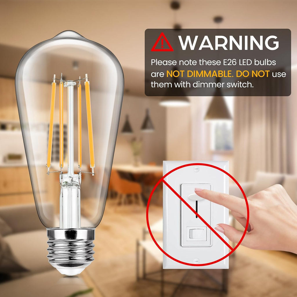 4-Pack Vintage LED Edison Bulbs 100W Equivalent 1400LM High Brightness 8W ST58 LED Filament Light Bulbs 3000K Warm