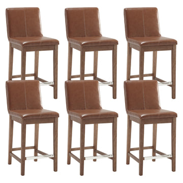Counter Height Bar Stools Set of 6 Faux Leather Upholstered Kitchen Island Stools with Back and Distressed Wood Legs