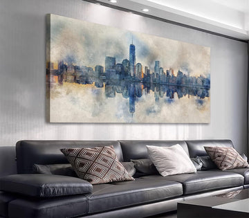 New York Skyline Wall Art Abstract City Reflection Canvas Picture Print Modern Gray Canvas Artwork