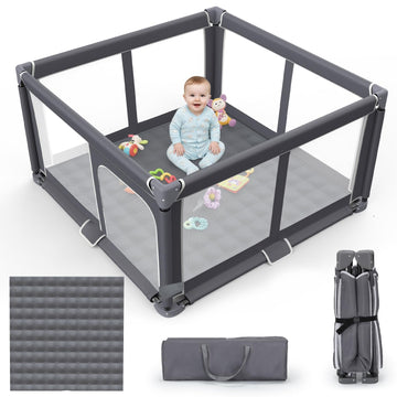 Foldable Baby Playpen with Mat, 50"x50" Safety Play Yard for Babies & Toddlers - Indoor & Outdoor Use with Carry Bag