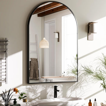 20"x30" Arched Bathroom Mirror Wall Mounted Black Arch Mirror