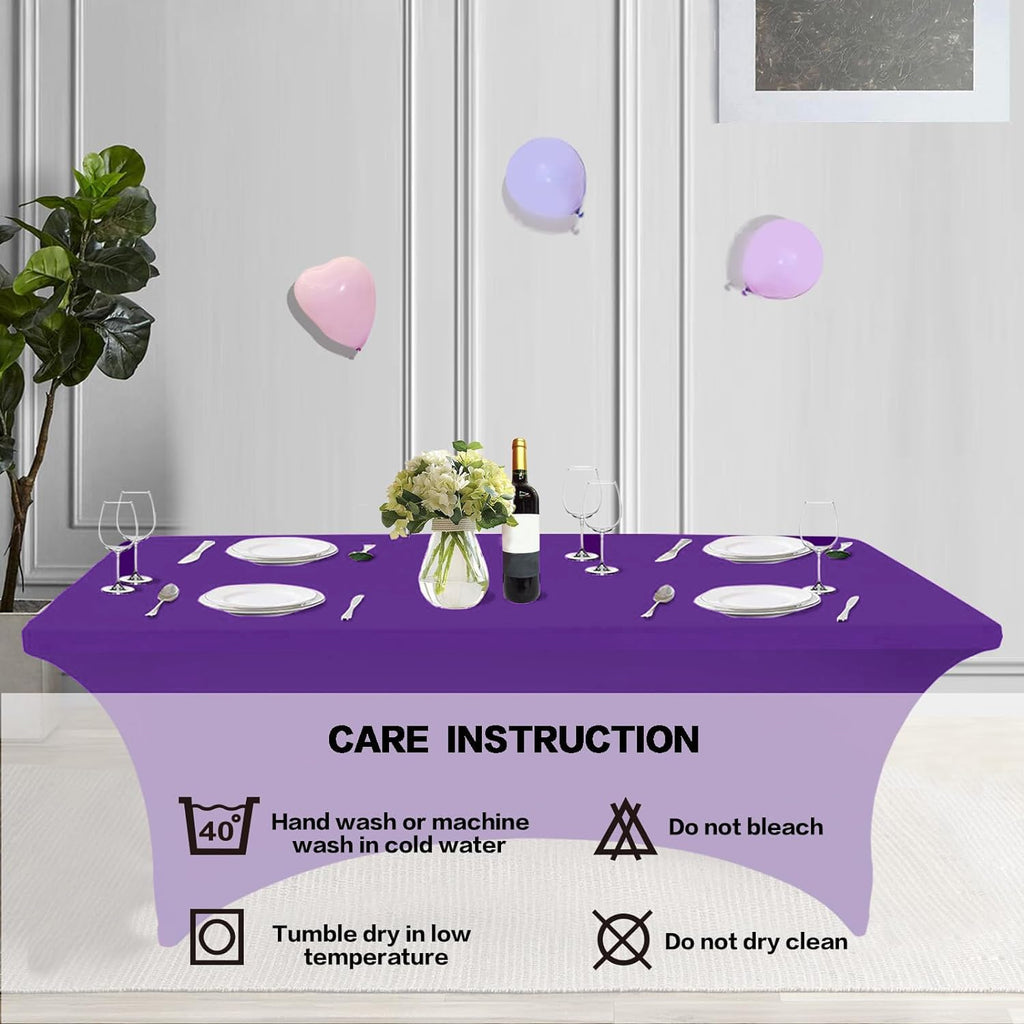 2 Pack 6FT Table Cloth for Rectangular Spandex Purple Table Cover