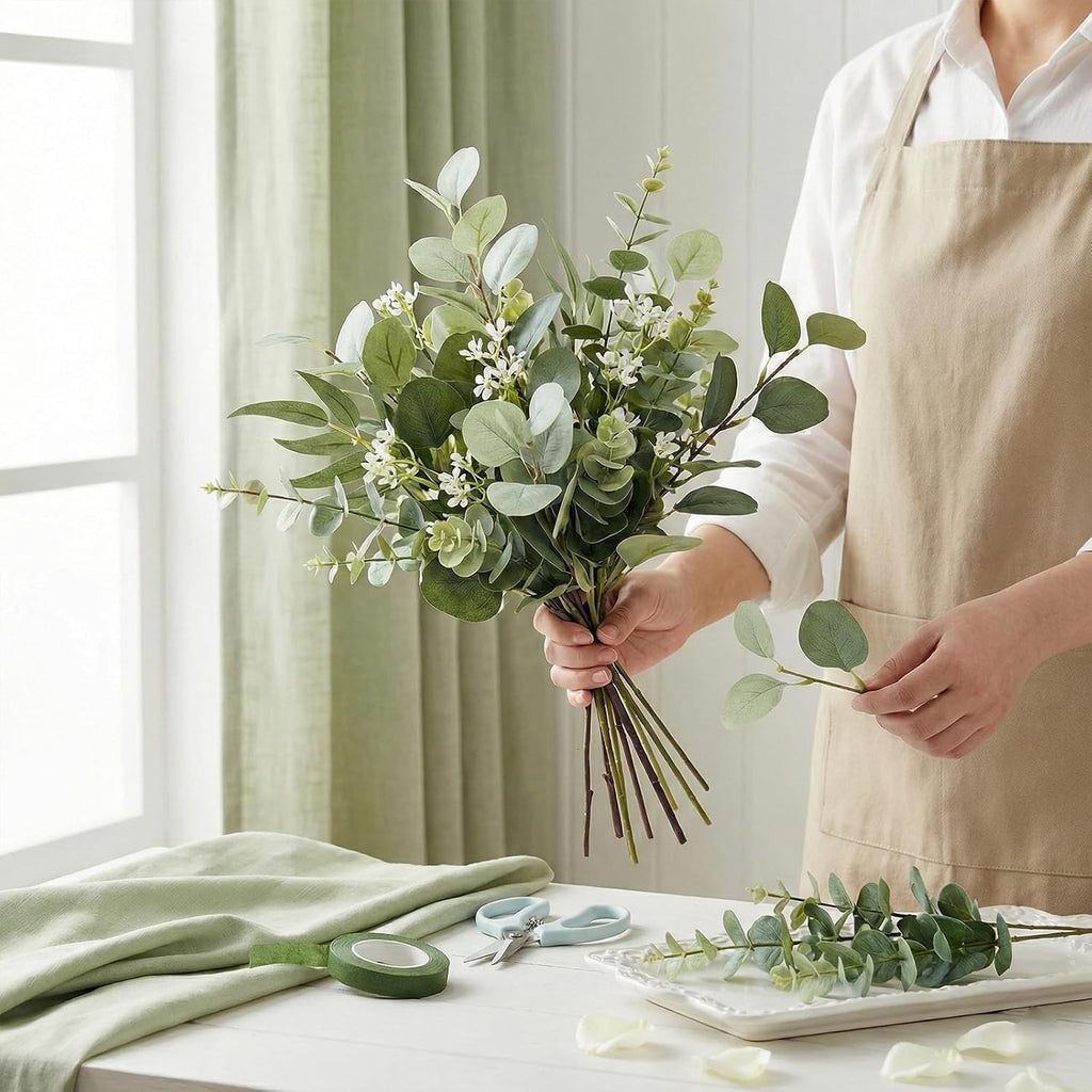 130 Pcs Artificial Mixed Eucalyptus Stems Bulk, 5 Kinds of Faux Greenery Eucalyptus Leaves Bulk for Vase Wedding DIY