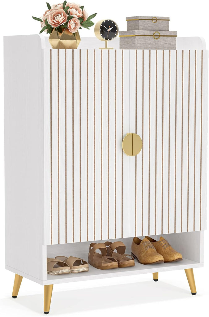 Shoe Cabinet with Doors, 6-Tier Shoe Storage Cabinet with Adjustable Shelves, Wooden Shoes Rack Shoe Storage