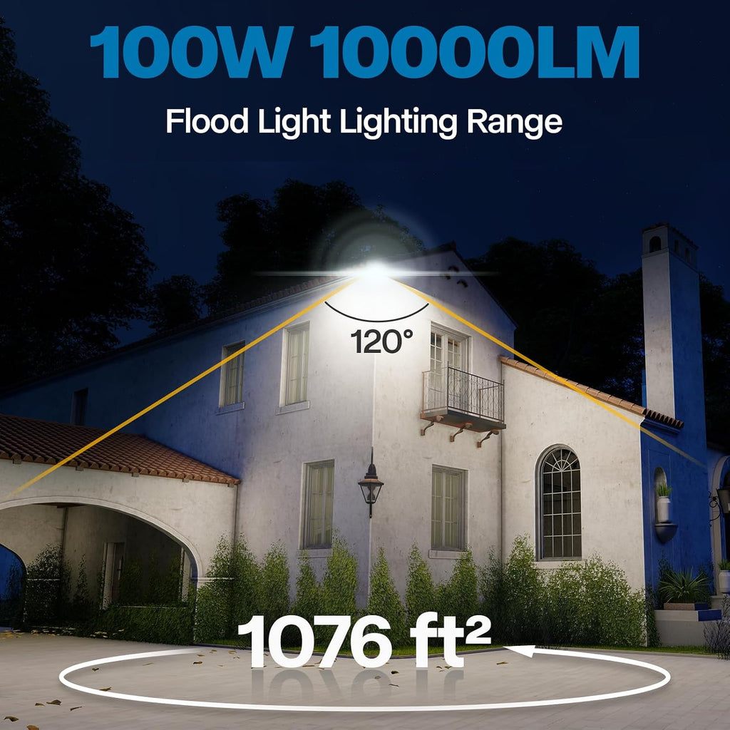 2 Pack 100W LED Flood Lights Outdoor, 3CCT Outside Work Light | 3000/4000/6000K Selectable, 100W 10000LM with 5.9FT