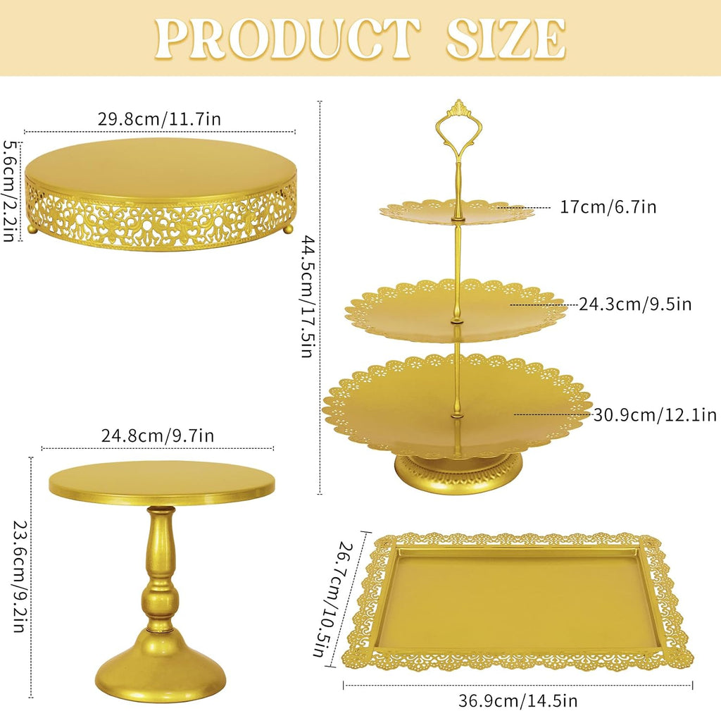 8 Pcs Cake Stand Gold Metal Dessert Table Display Set, 3-Tier Cupcake Stand, Cake Display Tower and Cookie Tray Rack