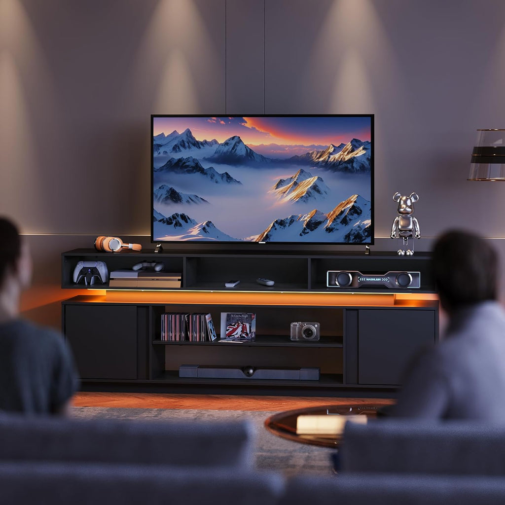 68" Tall TV Stand for 75 Inch TV, Modern Entertainment Center with RGB LED Lights & Storage Cabinets, Media Console