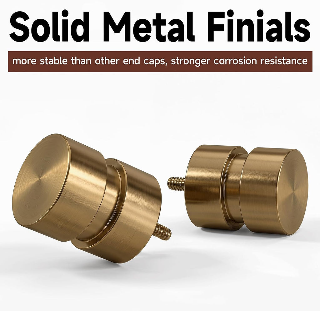 Warm Gold Curtain Rods with Solid Metal Finials Heavy Duty 1 Inch Brass Curtain Rod