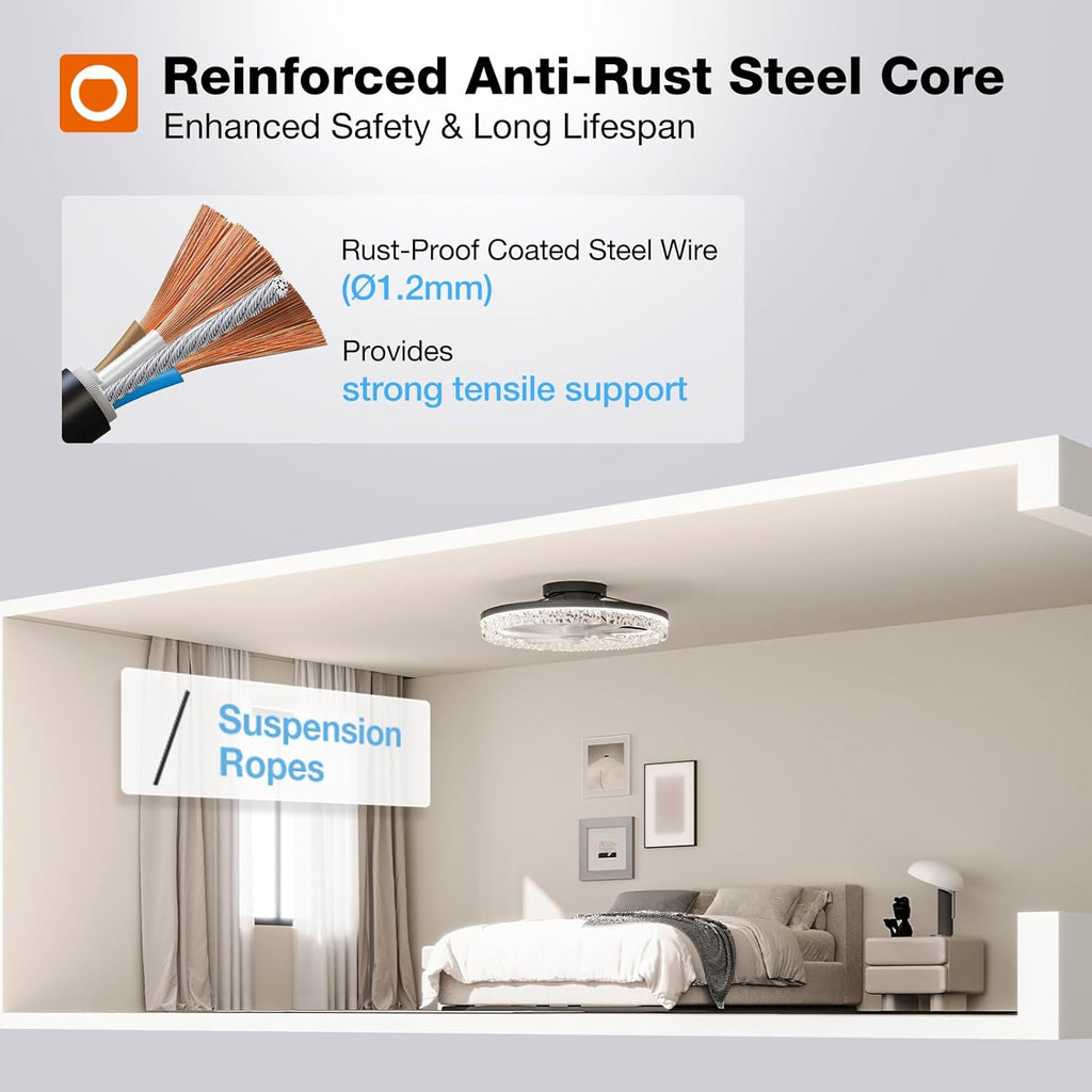 Ceiling Fans with Lights and Remote, 20'' Low Profile Ceiling Fans, 3000-6000K Dimmable Modern Flush Mount LED Fan Light, Fandelier Ceiling Fan for Bedroom, Kitchen, Living Room, Black
