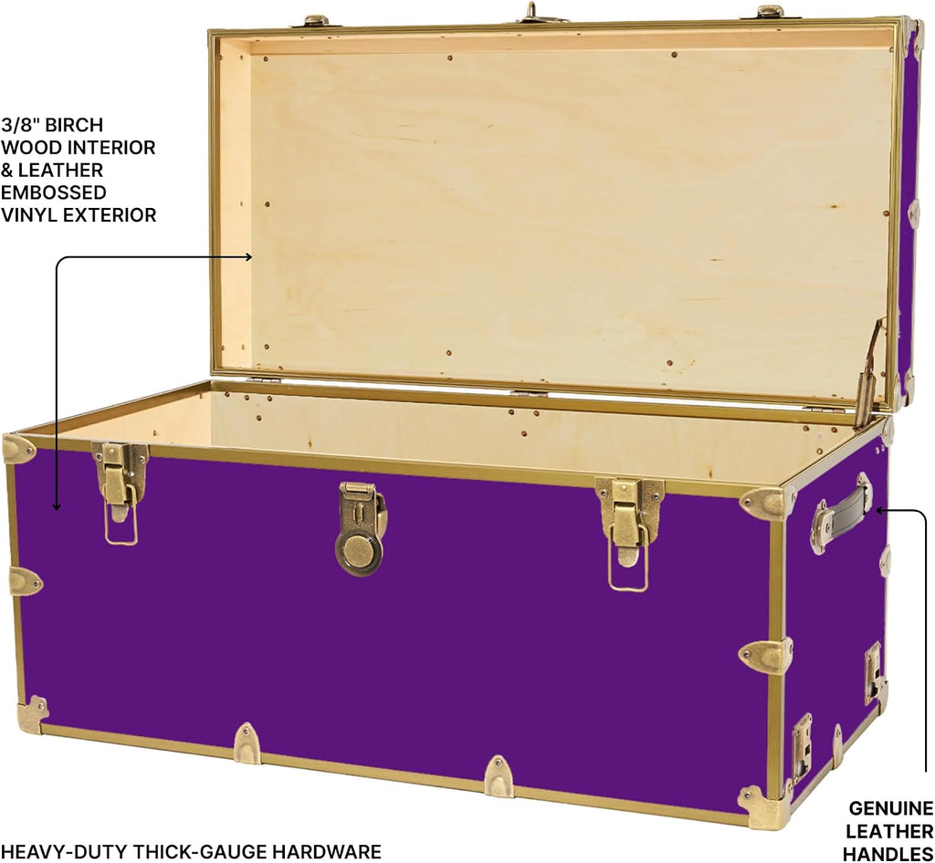 Classic XXL College Trunk, Dorm Storage Chest, Bench, Antique Brass | 36"L x 18"W x 18"H, 1500+ lb Capacity, Birch