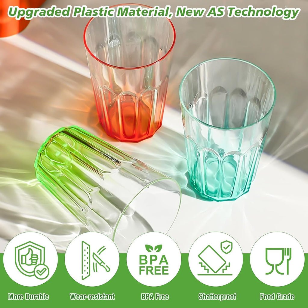 Plastic Drinking Glasses Set of 8, 15oz Plastic Cups Reusbale Tumblers Camping, Water Cup Set with Gradient Color
