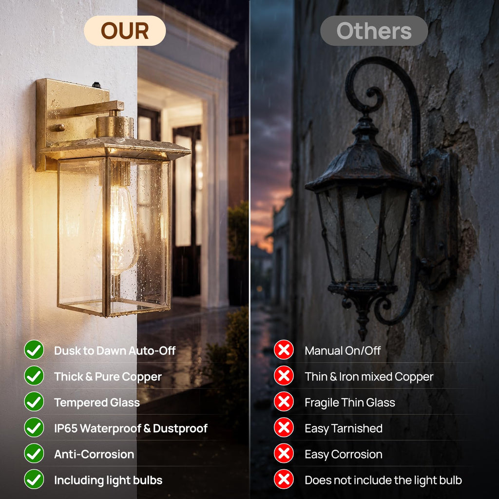 Outdoor Wall Lights 2 Pack, Dusk to Dawn Outdoor Lighting, 12.4" Solid Copper Exterior Lighting Fixtures Front Door