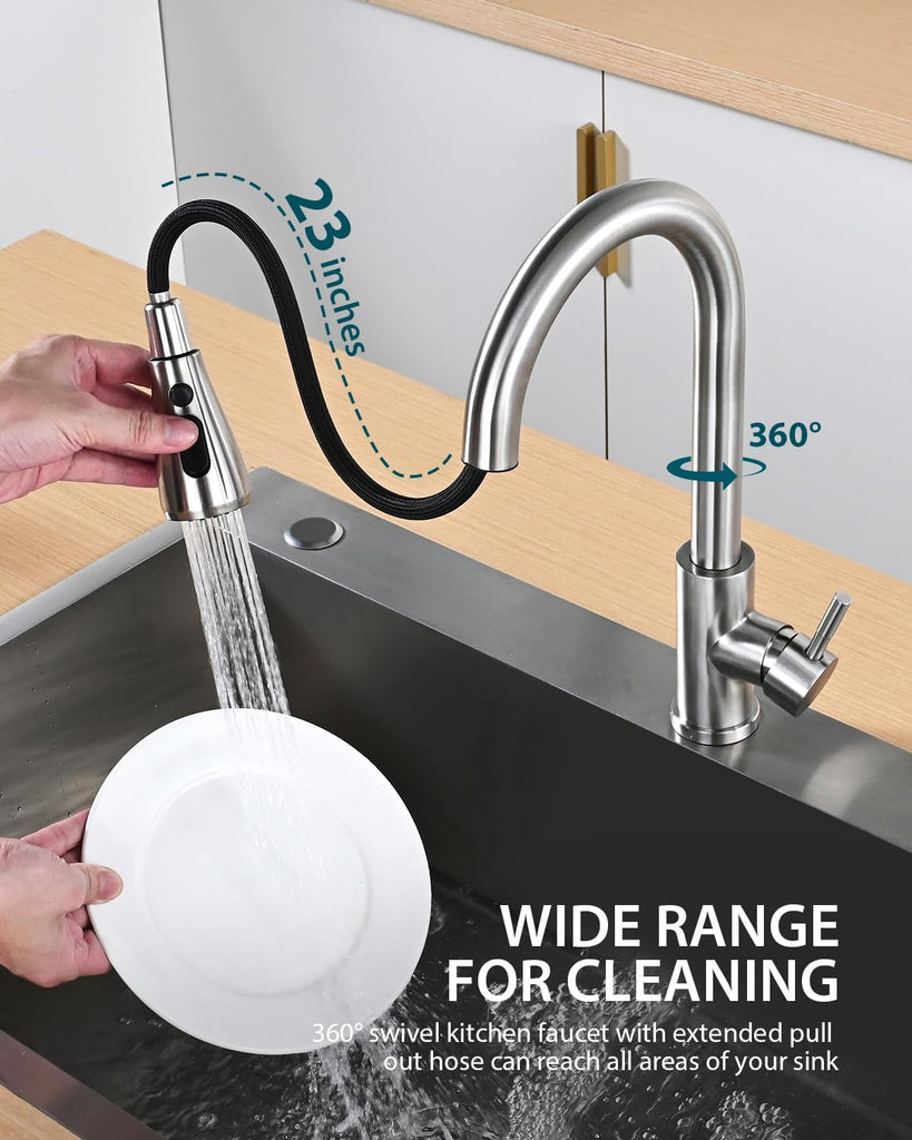 Kitchen Faucet with Pull Down Sprayer, Single Handle High Arc Kitchen Sink Faucet