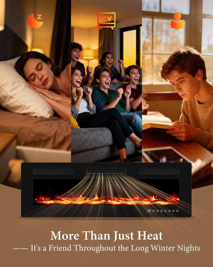 60" Electric Fireplace Insert| Wall Fireplace Electric with 3 Remote Controls |36 Custom Flame Effects