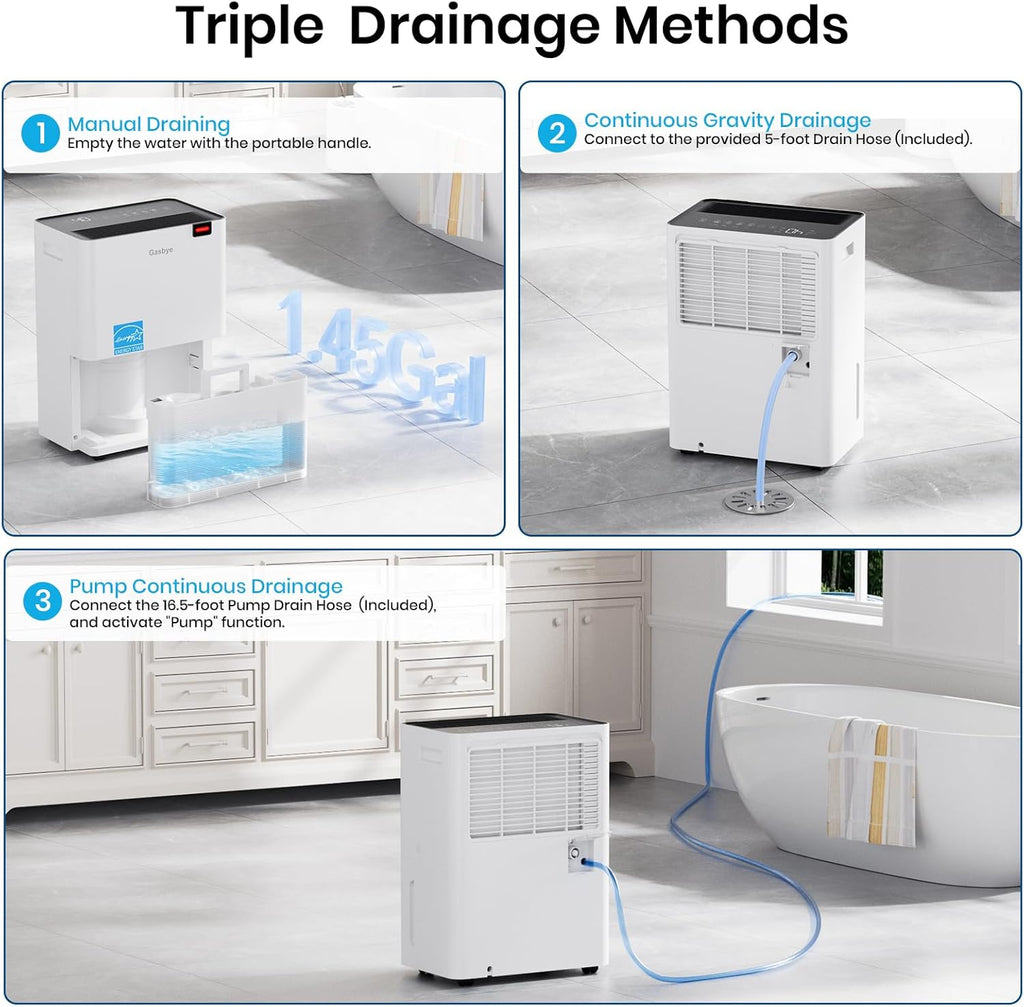 Energy Star 2026 Dehumidifier with [𝗥𝗲𝗽𝗹𝗮𝗰𝗲𝗮𝗯𝗹𝗲 Pump] for Basement - [44dB Quiet, Easy to Clean & Clog