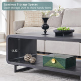 48" Modern Coffee Table, 2-Tier Minimalist Center Table with Storage Shelf, Curved Profile Design