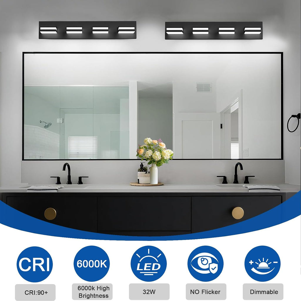 LED Modern Bathroom Lights Fixtures(4-Light,Dimmable,360°Rotate),Matte Black Acrylic Wall Lighting,Vanity Lights Over